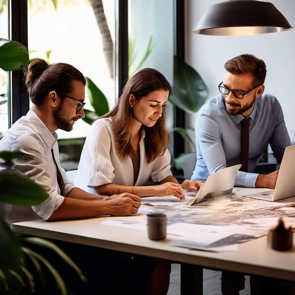 Equipo de profesionales trabajando en un ambiente de colaboración